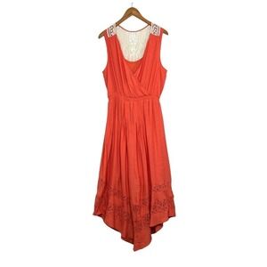 NY COLLECTION Coral Lace Back Maxi Dress Sleeveless Boho XL High-Low Hem NWT